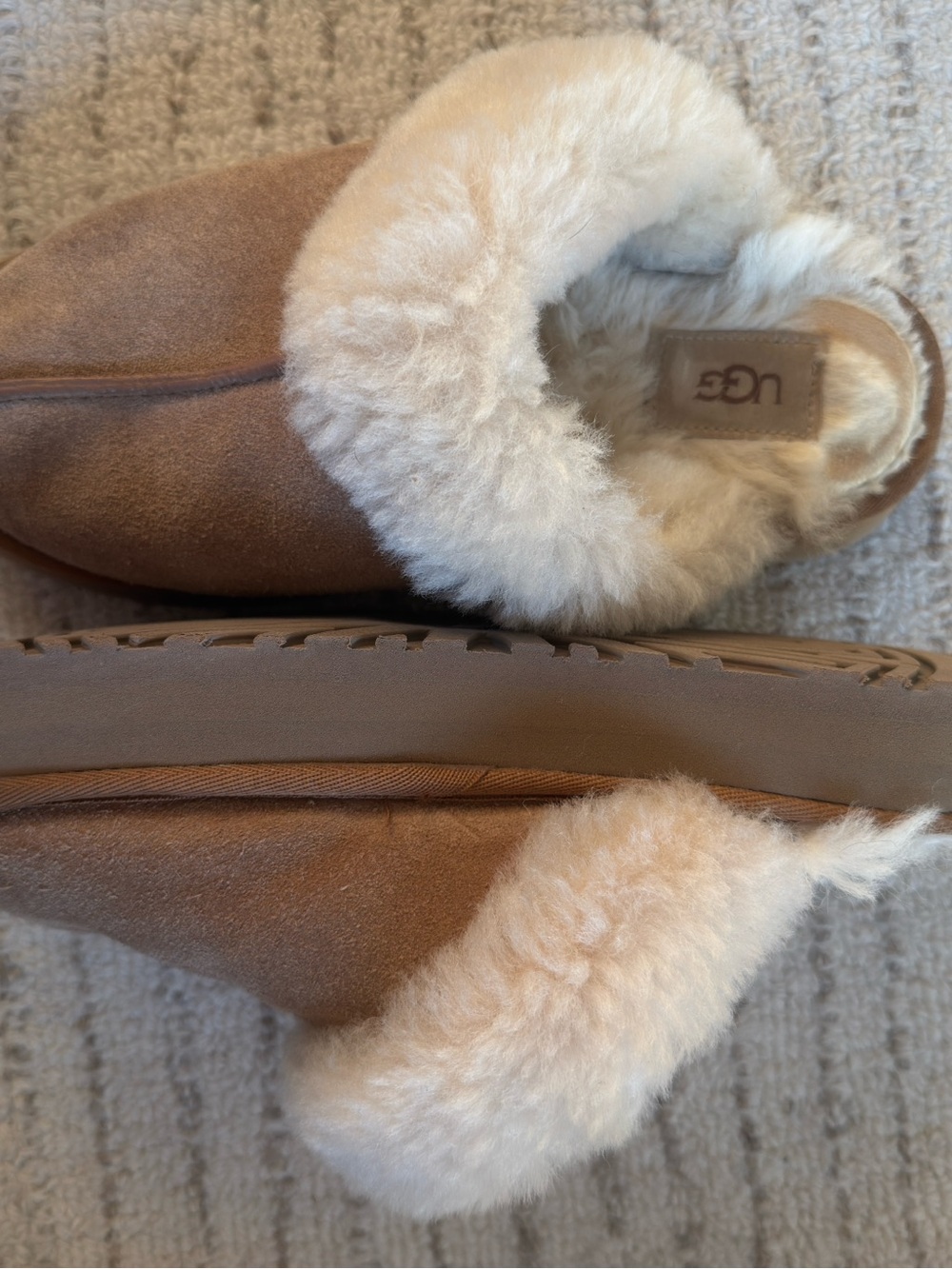 UGG Chestnut Suede Shearling Slip-On Slippers - Picture 2 of 6